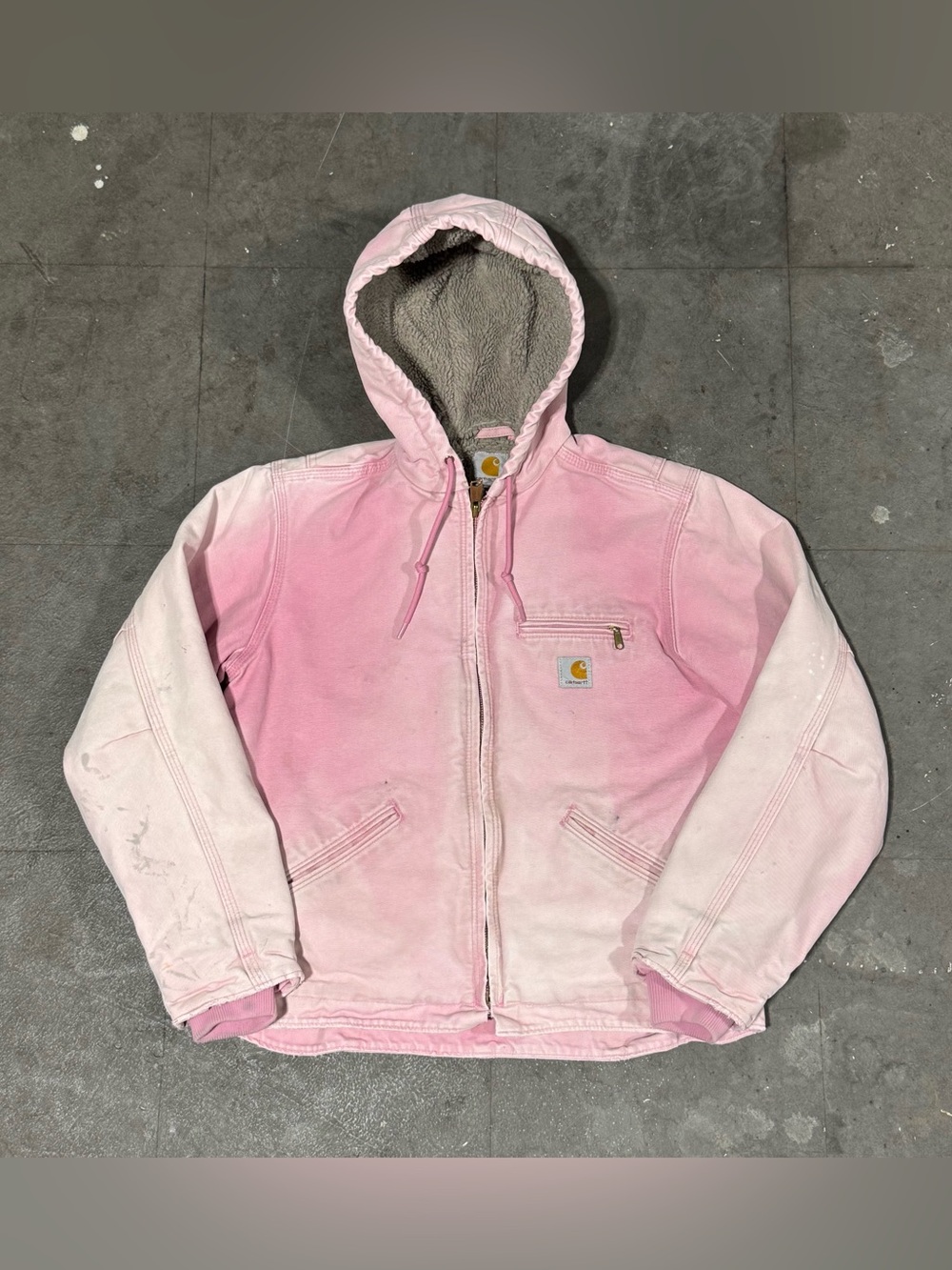 Vintage Sun Faded Distressed Pink Women’s Carhartt Hooded Detroit Jacket Small